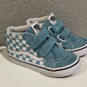 Vans Kids Teal and White Checkered Sneakers
